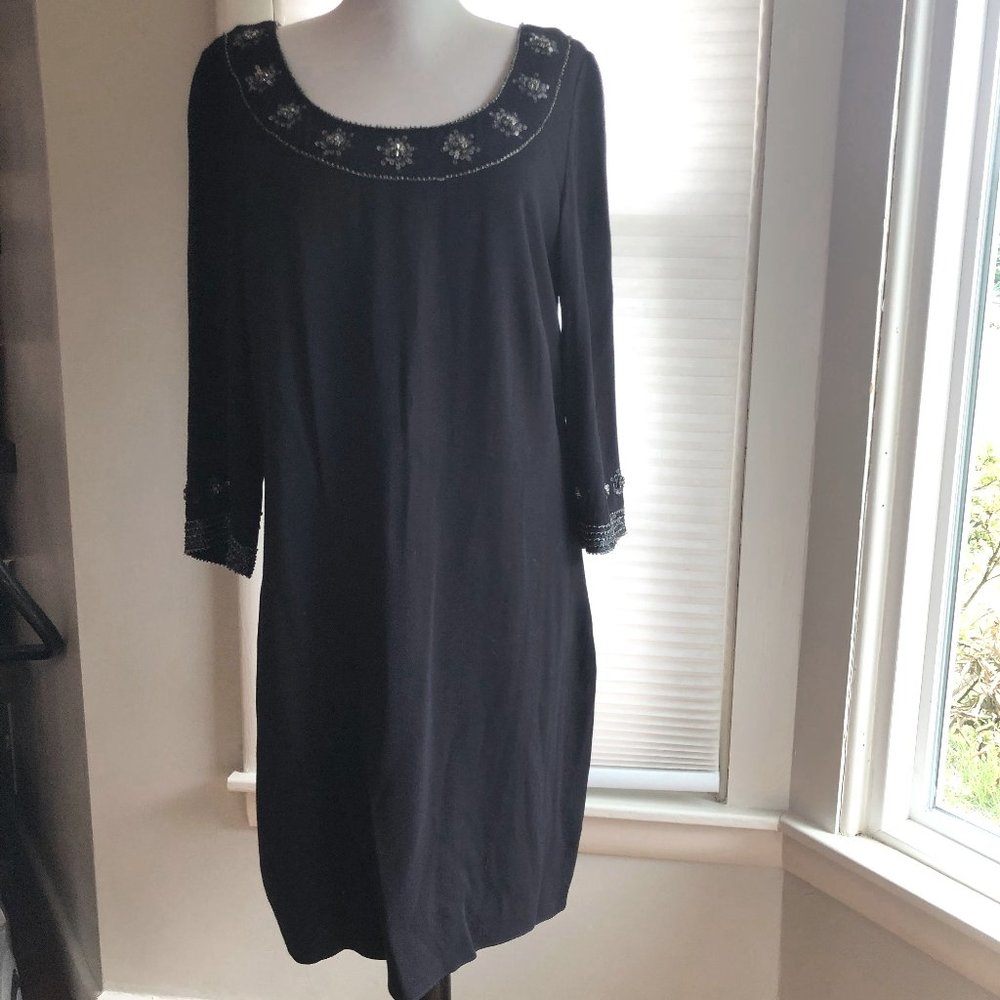 Classic 3/4 Sleeve Navy Blue Dress with Sequin Embellishment by Boden in US 12